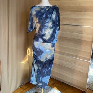 Jennafer Grace Handmade Blue Tie Dye Maxi Dress Size M Boho Abstract Print